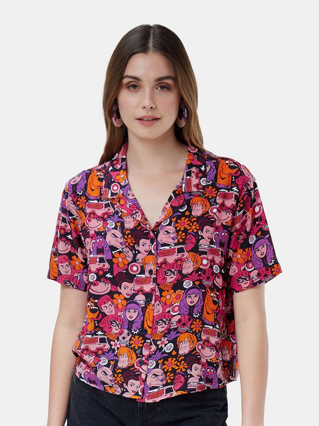 the souled store women pink printed casual shirt