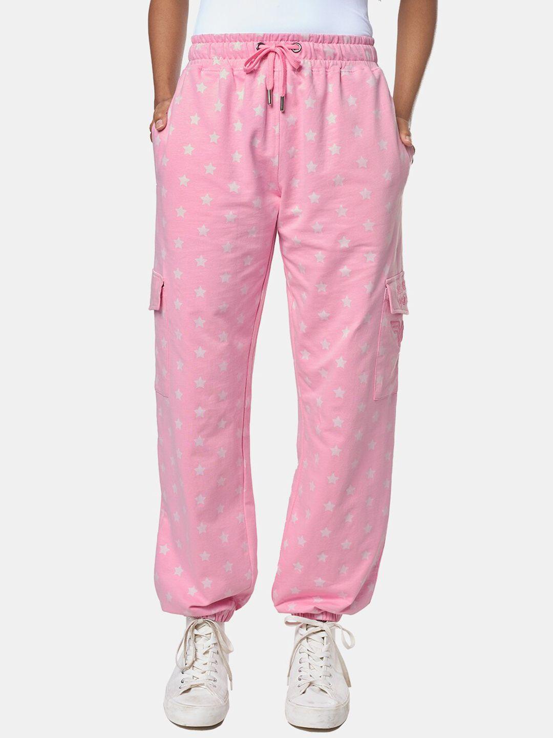 the souled store women pink printed cotton jogger track pants