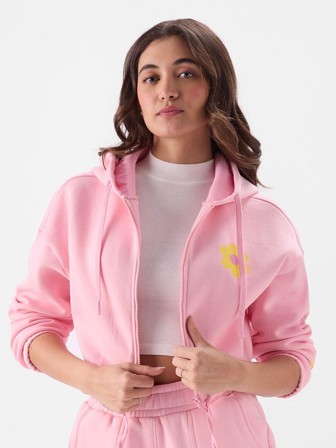 the souled store women pink printed hooded sweatshirt