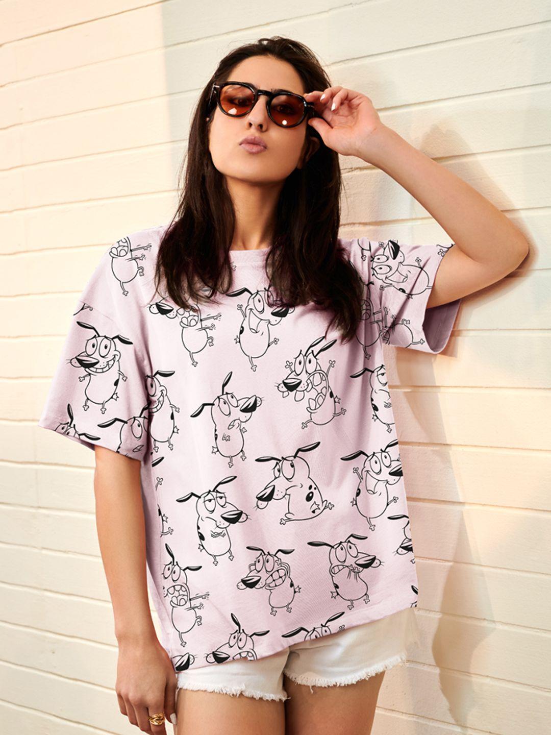the souled store women pink printed oversized t-shirt