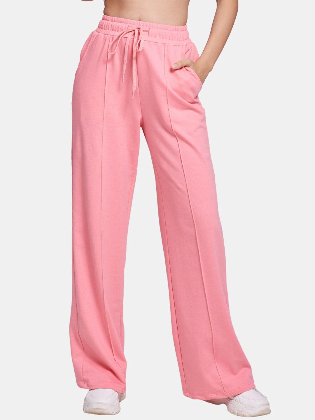 the souled store women pink solid flared track pants