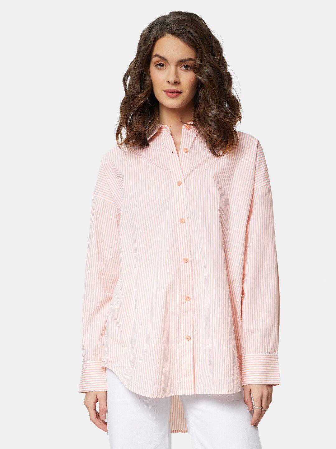 the souled store women pink striped casual shirt