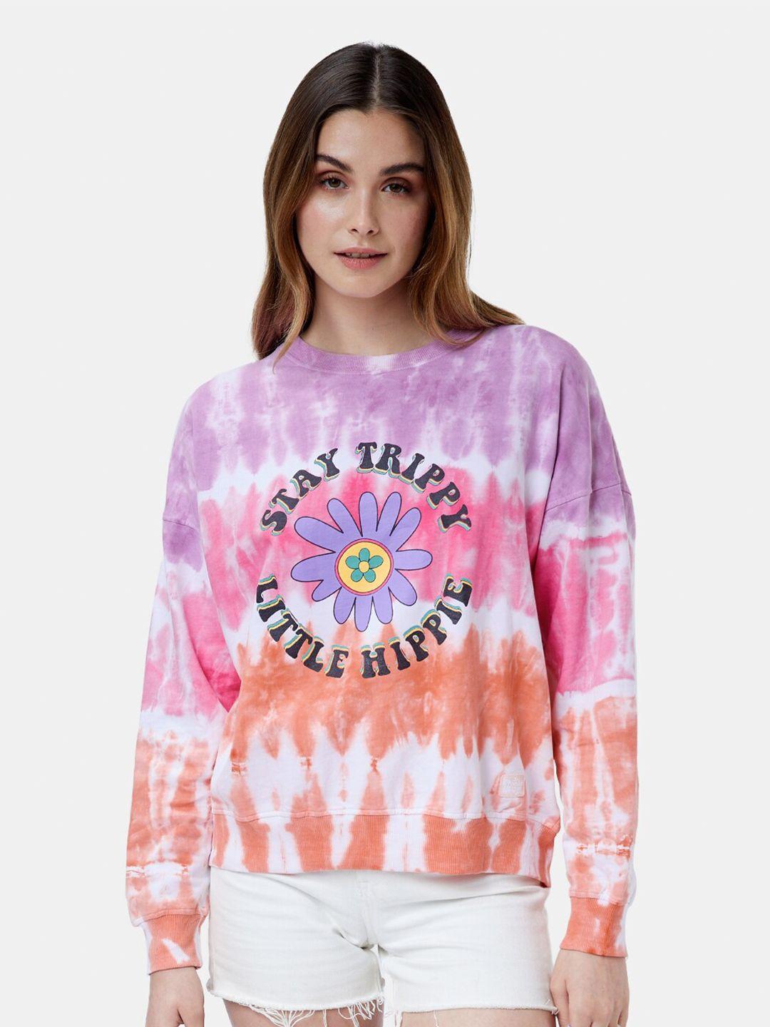 the souled store women purple cotton printed sweatshirt