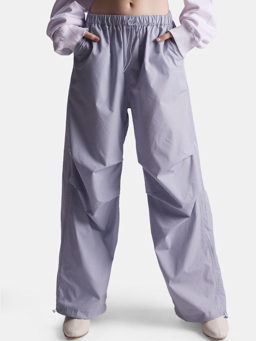 the souled store women purple relaxed fit pure cotton track pants