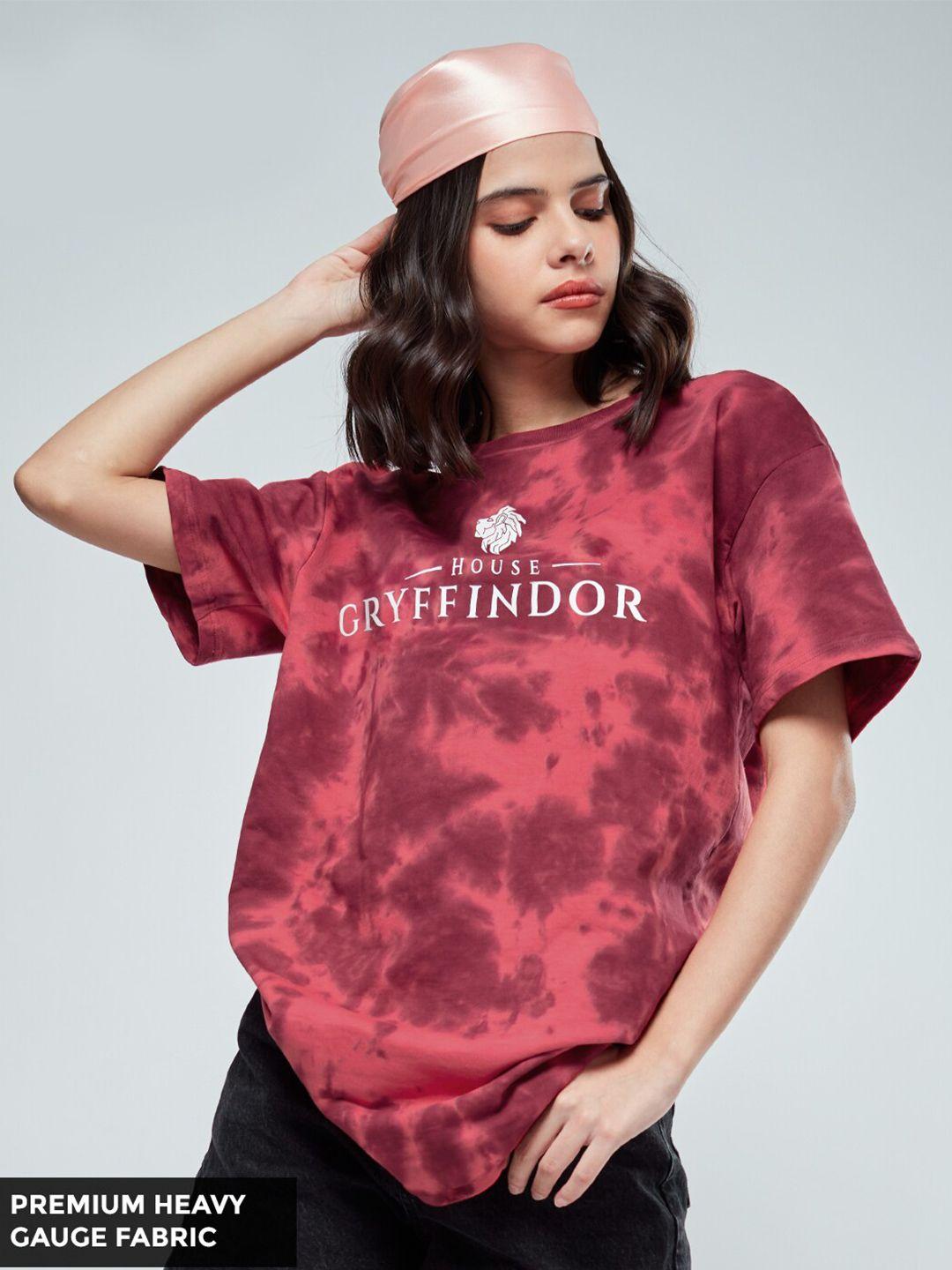 the souled store women red tie and dye dyed drop-shoulder sleeves oversized  pure cotton tshirt