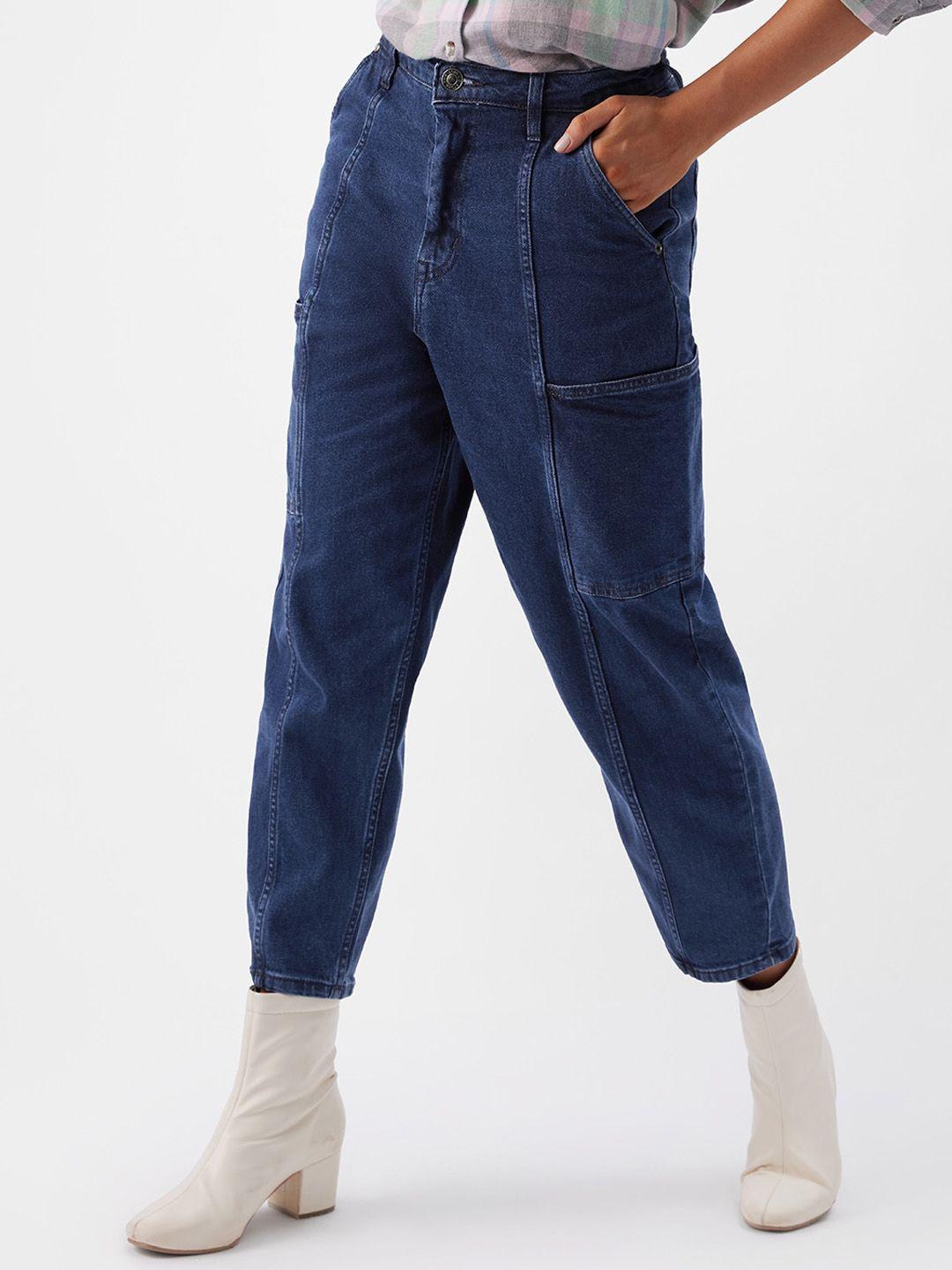 the souled store women relaxed fit mid-rise clean look stretchable cropped jeans