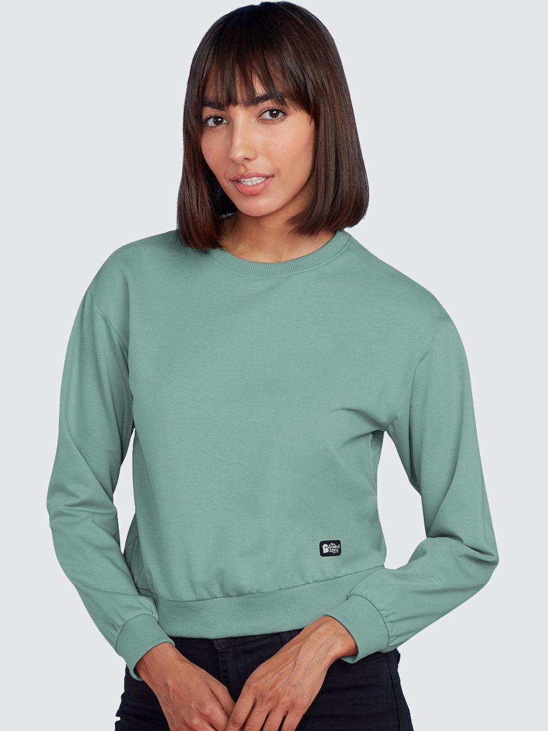 the souled store women sage green solid sweatshirt