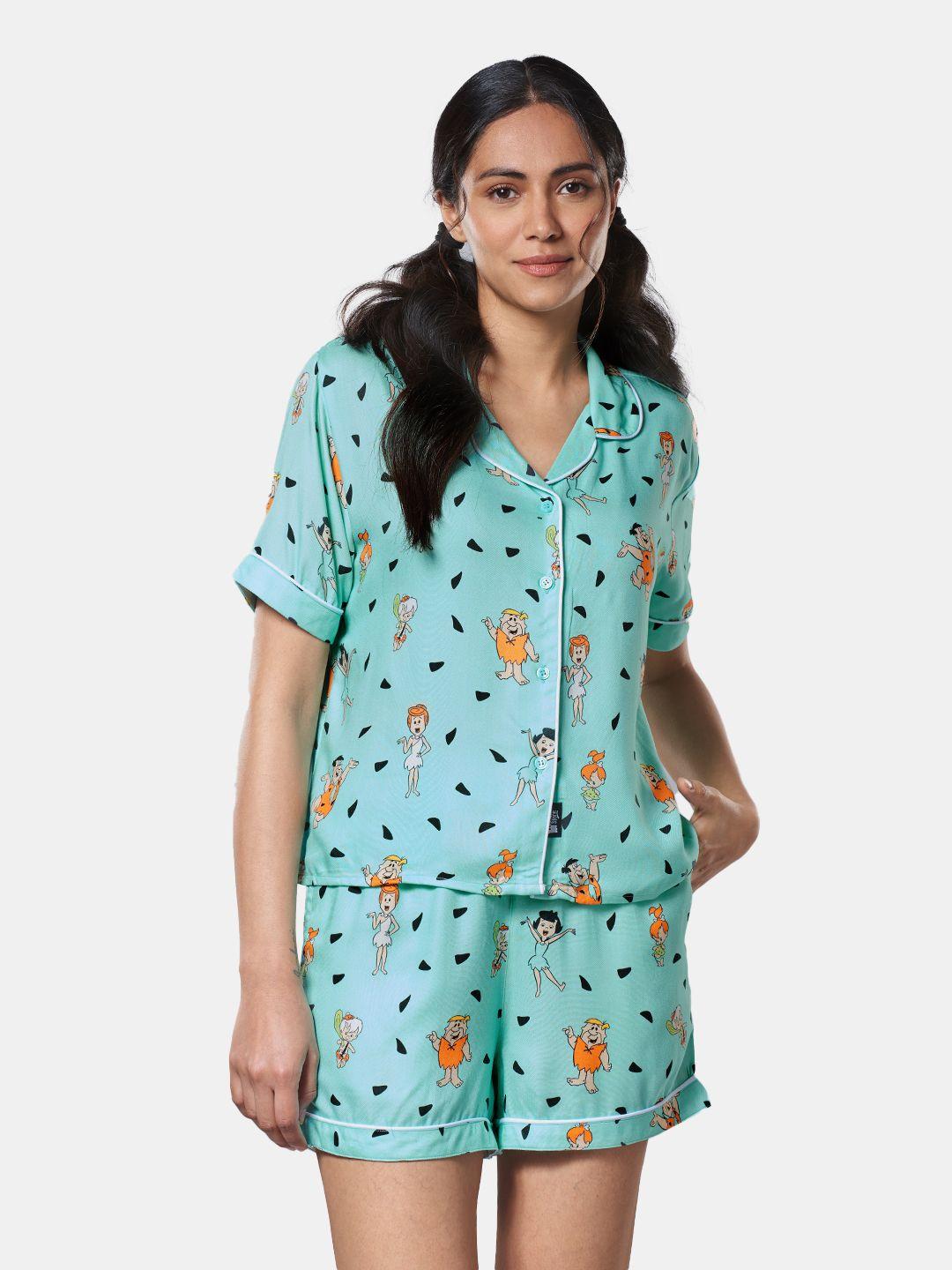 the souled store women sea green printed night suit