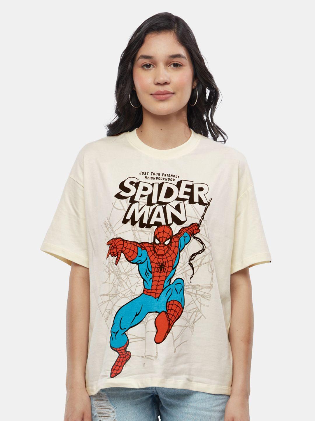 the souled store women spider-man printed pure cotton loose fit oversized t-shirt