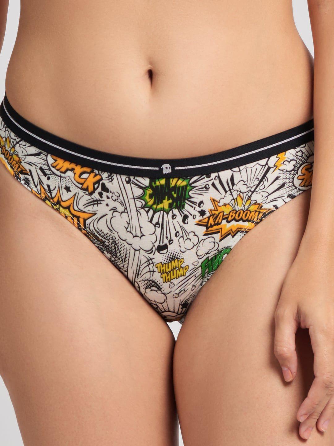 the souled store women white & black printed bikini briefs