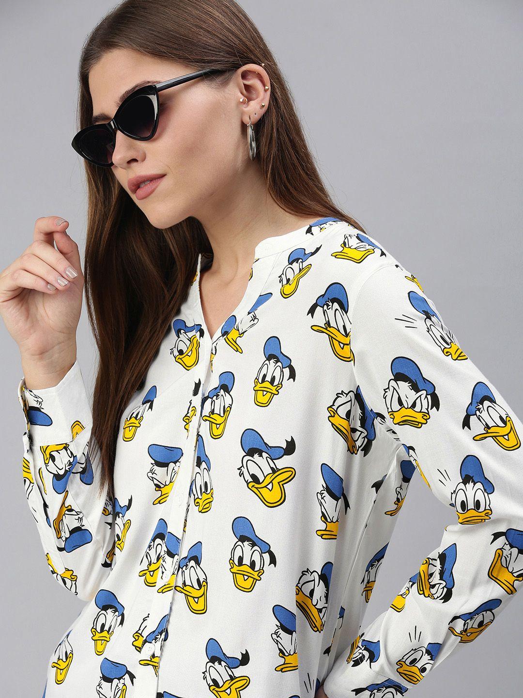 the souled store women white opaque donald duck printed casual shirt