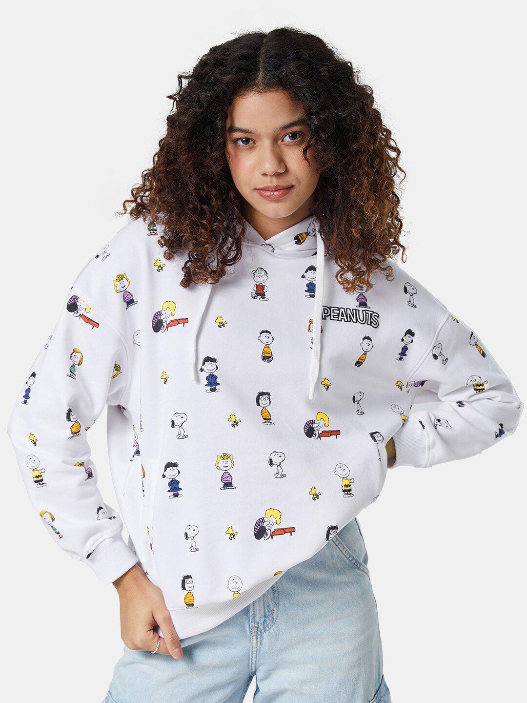 the souled store women white peanuts printed hooded oversized sweatshirt