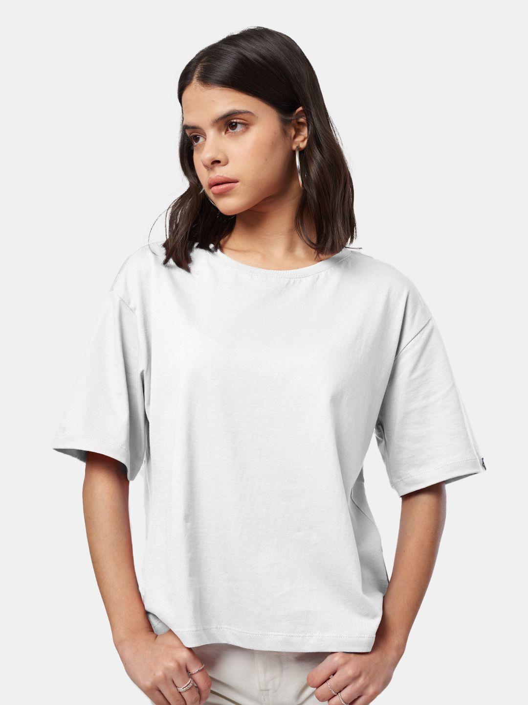 the souled store women white solid round neck oversized t-shirt