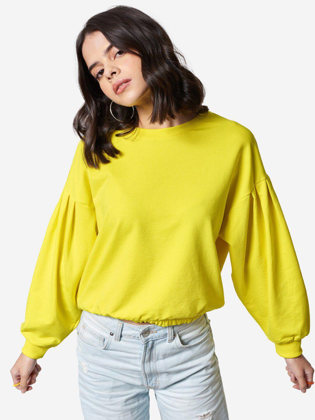 the souled store women yellow drop shoulder sleeves sweatshirt