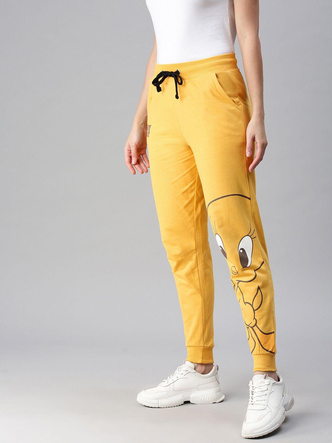 the souled store women yellow looney tunes-teensy weensy straight fit cotton joggers