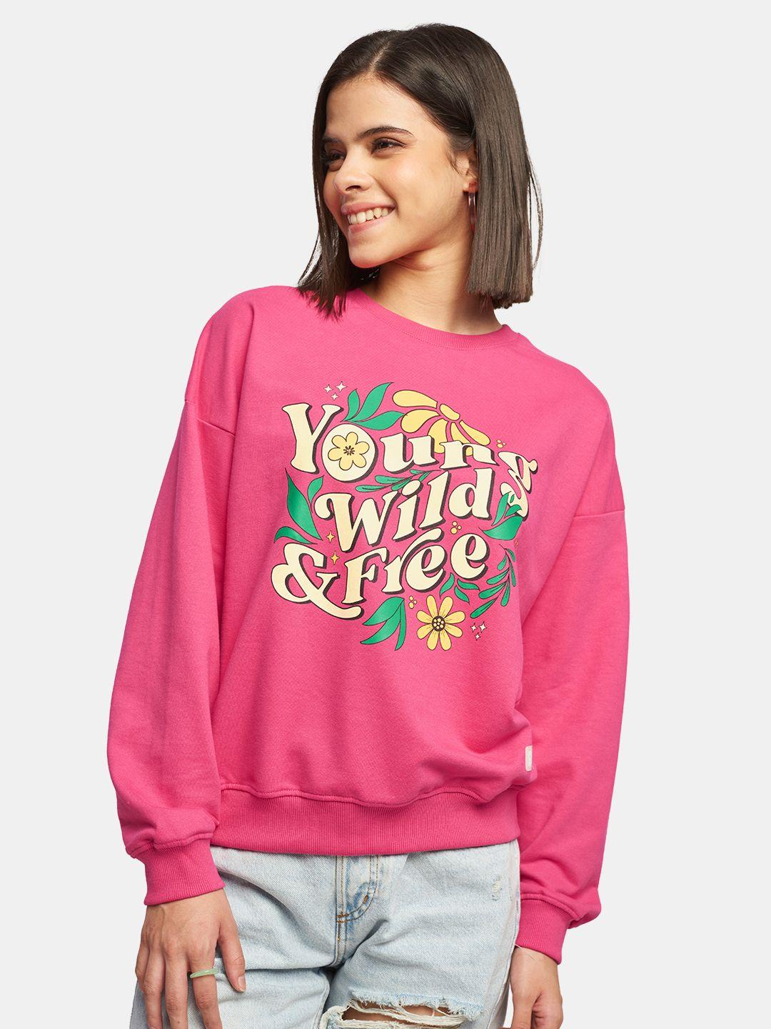 the souled store women young wild & free typography oversized sweatshirt