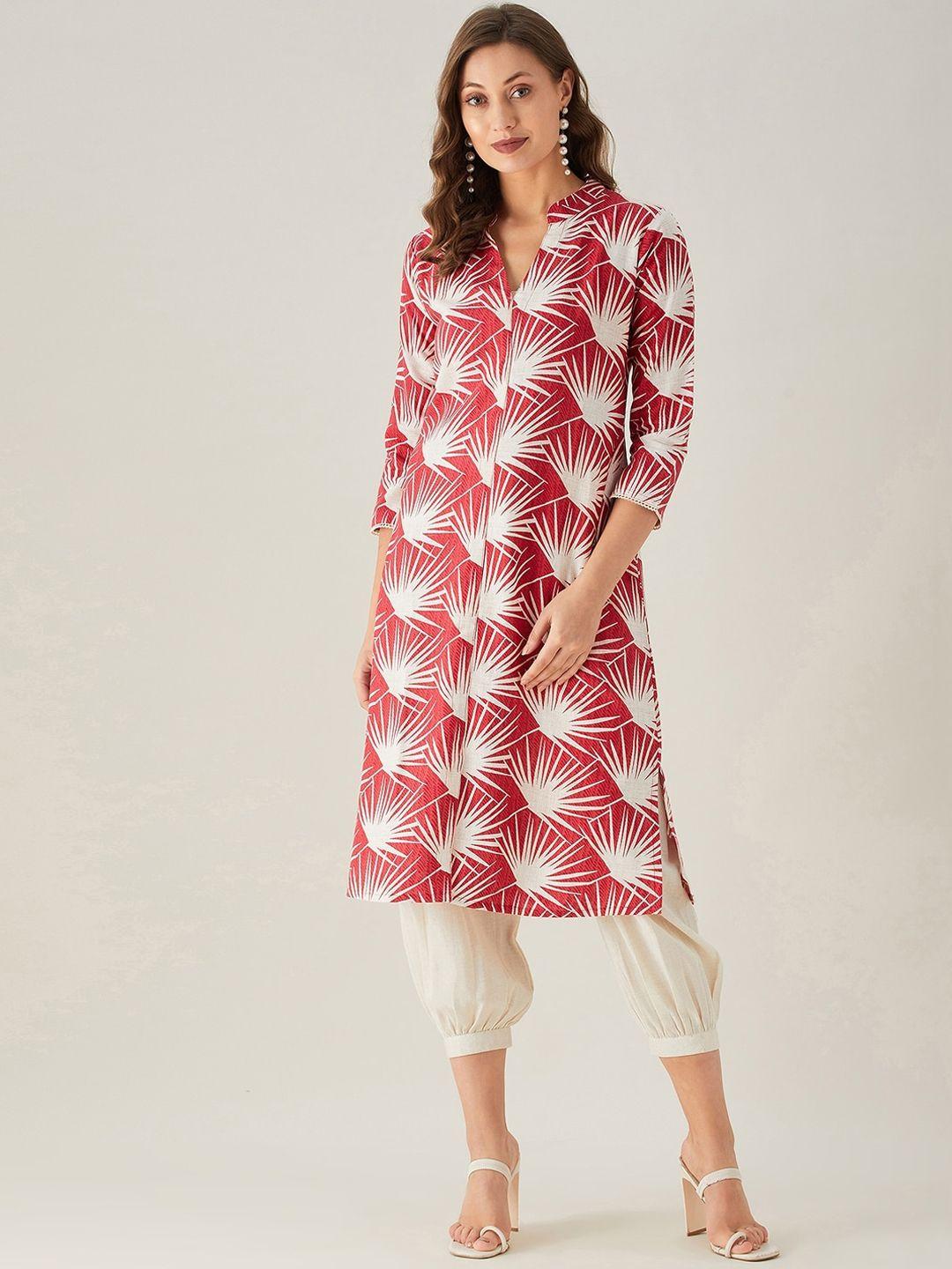 the straight company women red ethnic motifs printed regular linen kurta with salwar