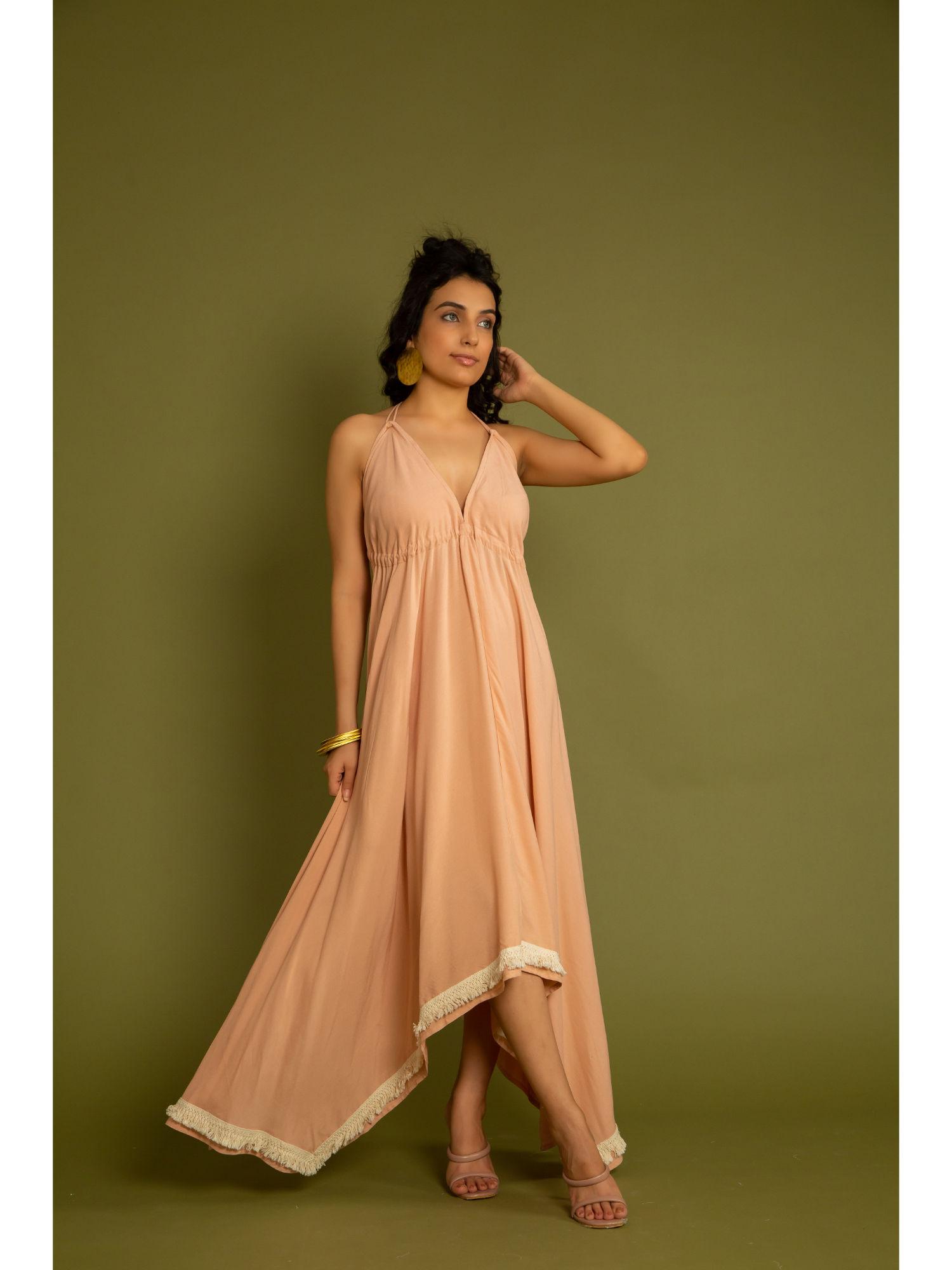 the tenerife peach v neck backless maxi