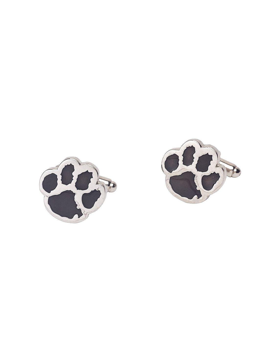 the tie hub black & silver-toned paw print cufflink