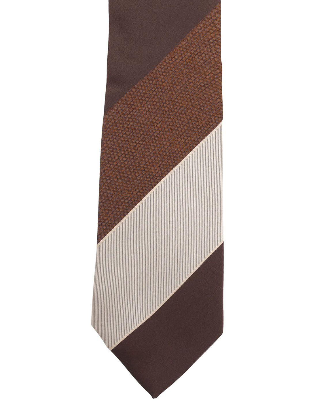 the tie hub brown & off-white striped silk broad tie
