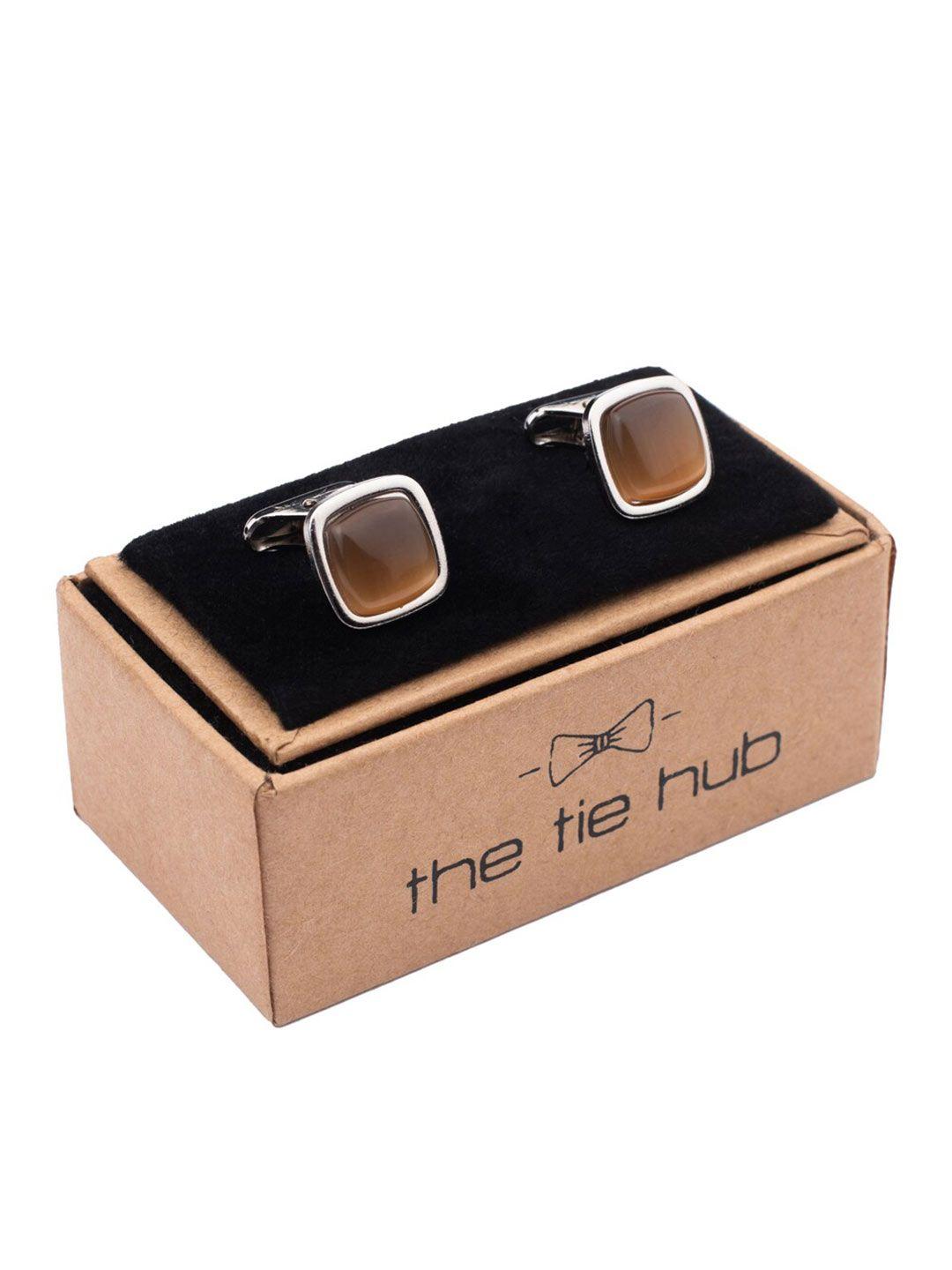 the tie hub brown & silver-toned cufflink