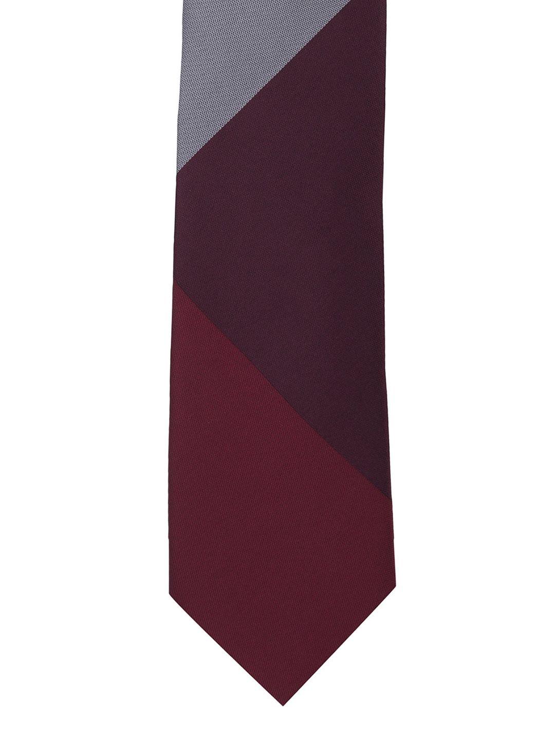 the tie hub maroon & grey colourblocked skinny tie