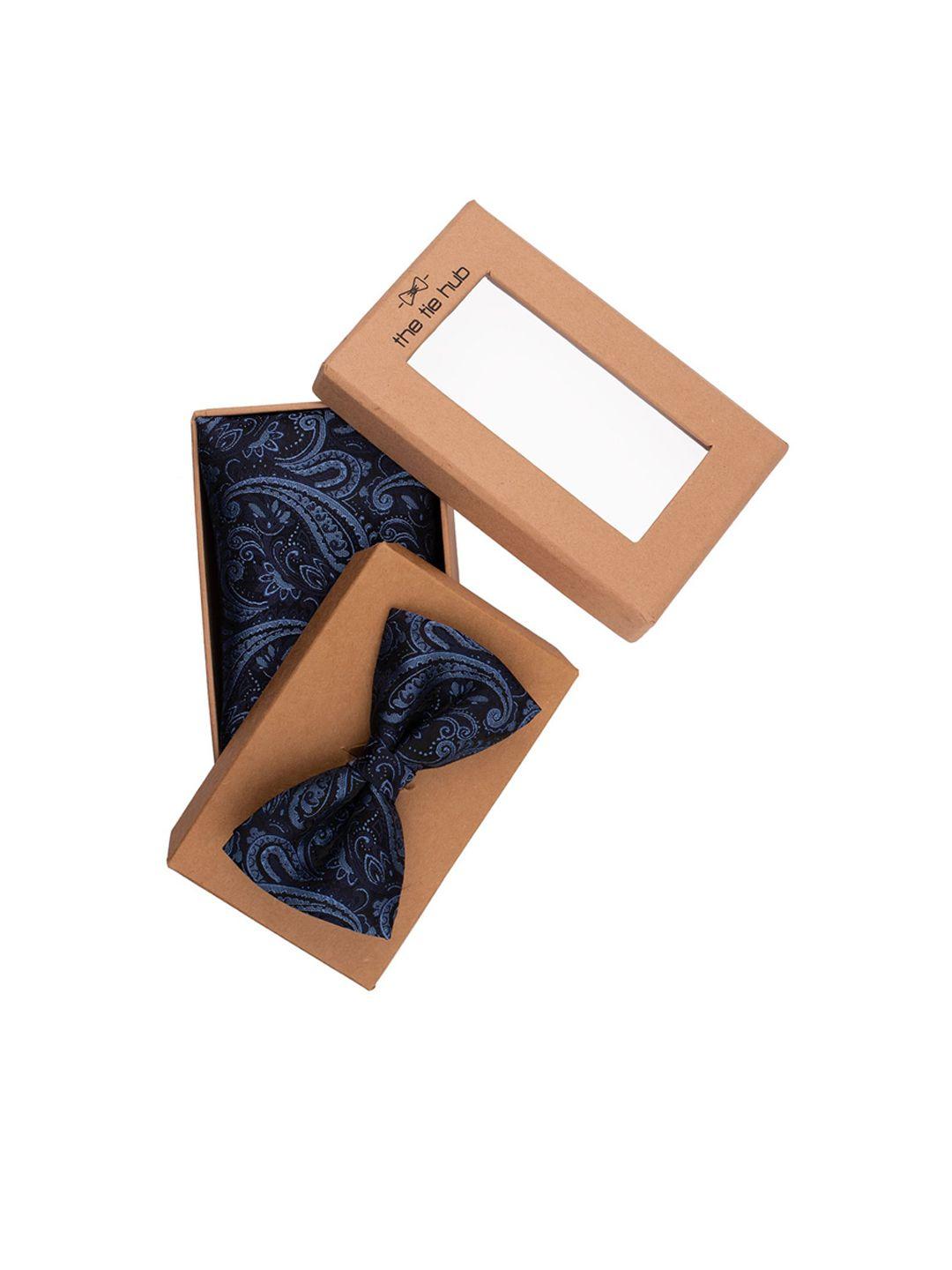 the tie hub men 2 pieces navy blue printed accessory gift set