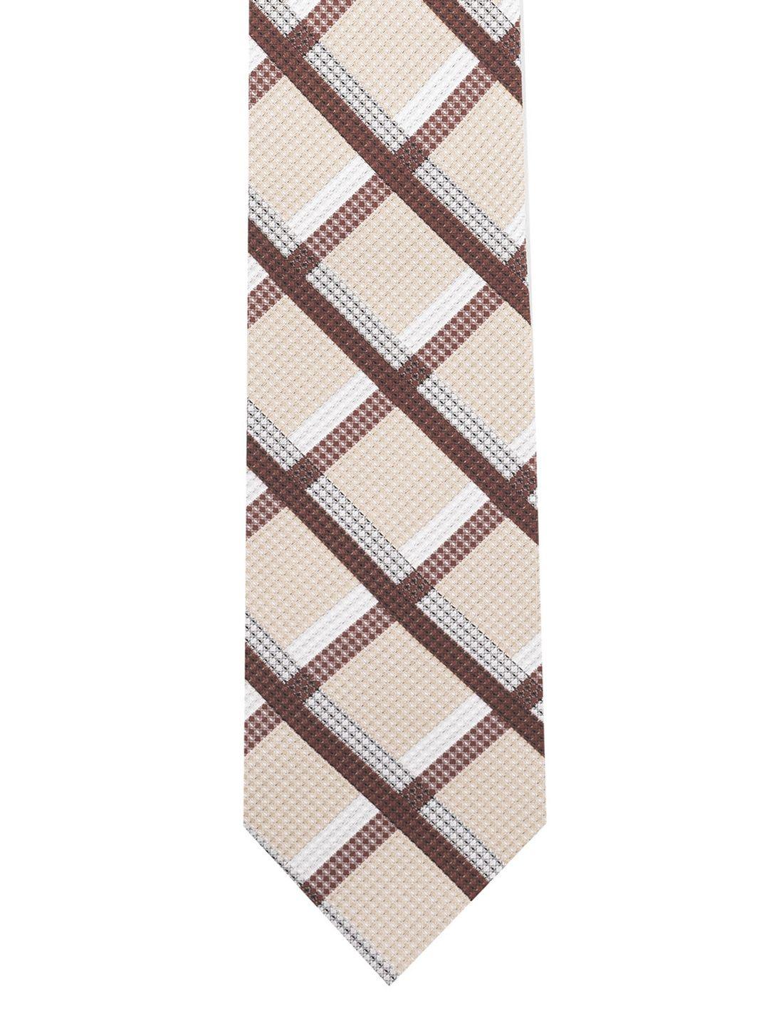 the tie hub men beige & brown checked broad tie