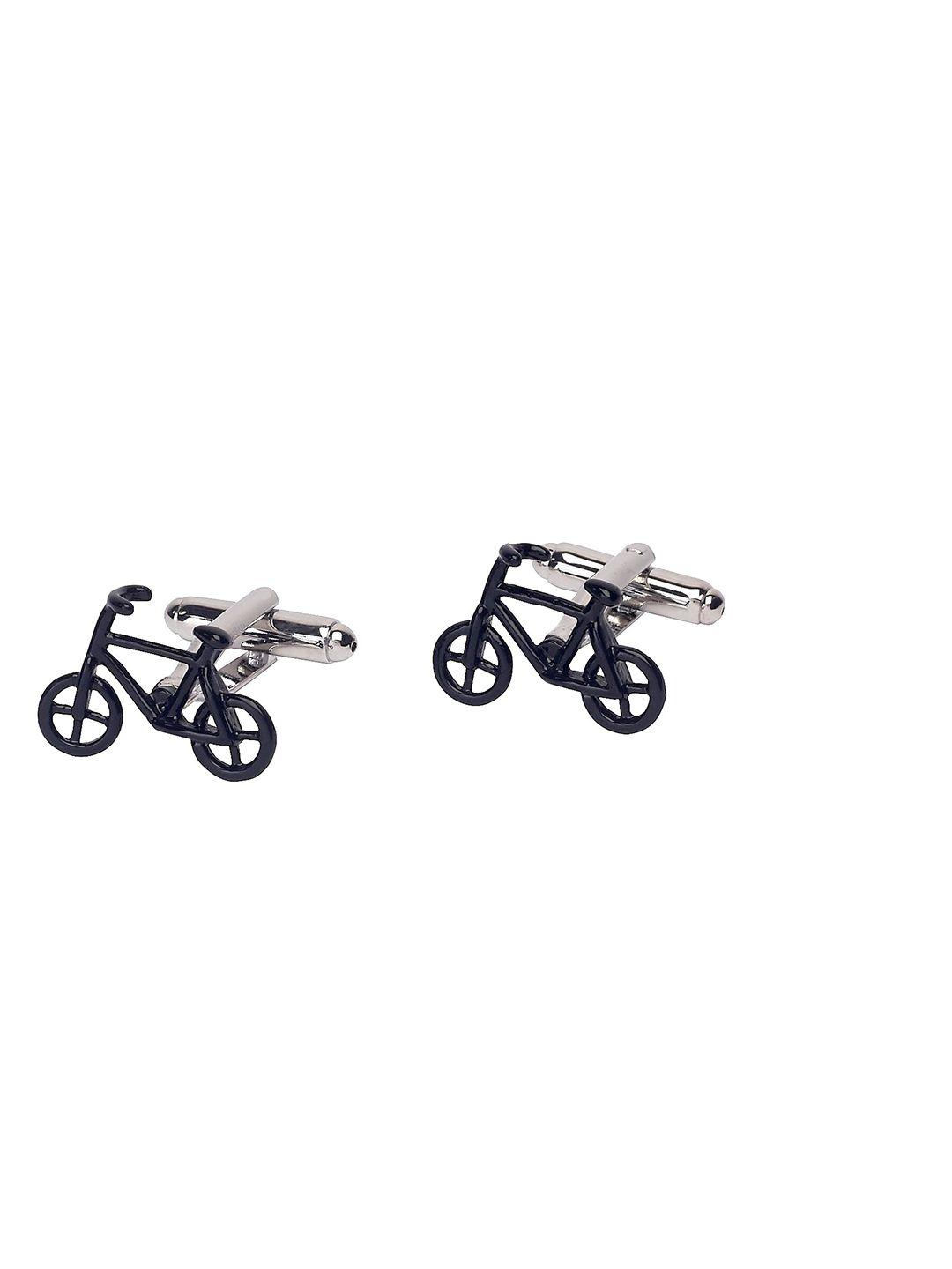 the tie hub men black & silver-toned black bicycle cufflinks