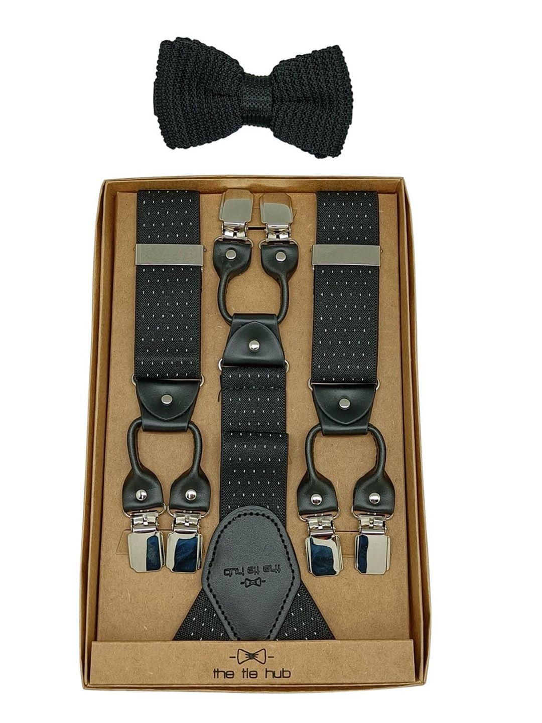 the tie hub men black self-design accessory gift set