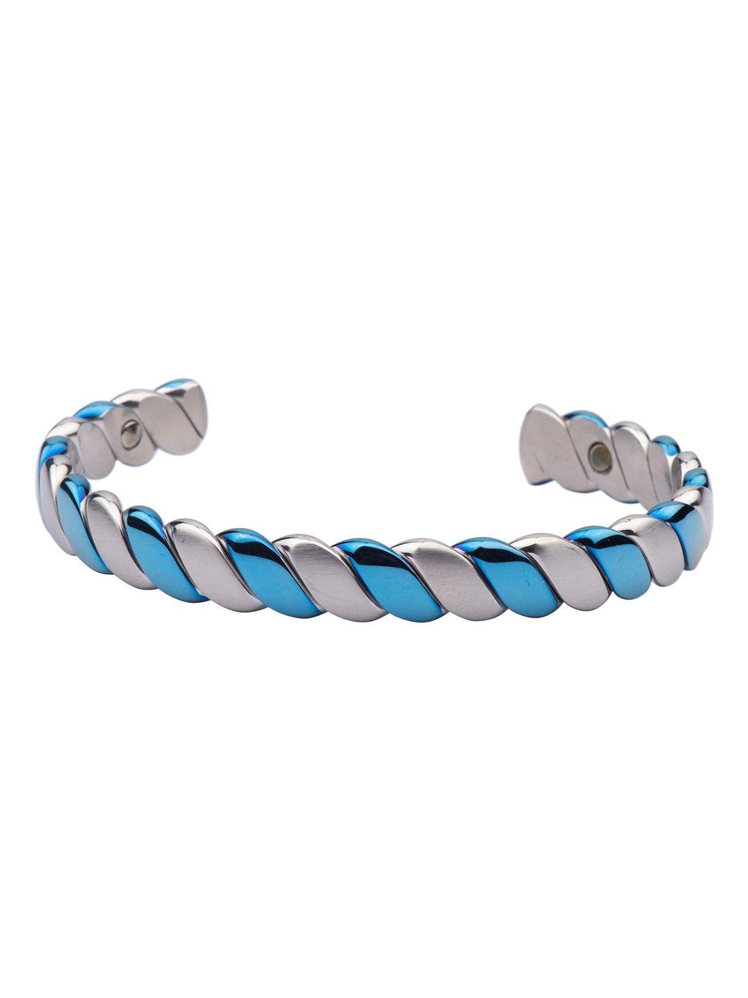 the tie hub men blue & silver-toned cuff bracelet