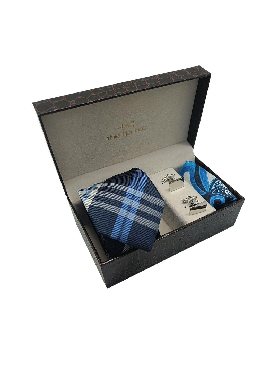 the tie hub men blue & white printed accessory gift set