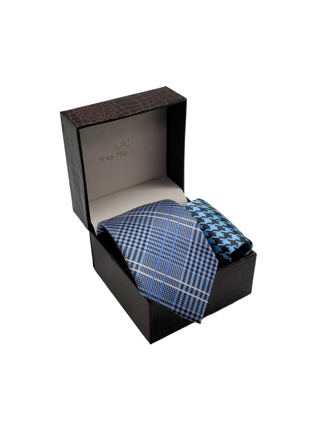 the tie hub men blue checked accessory gift set