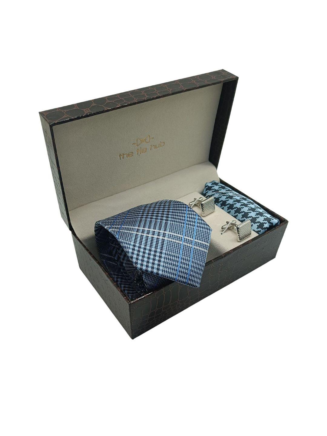 the tie hub men blue checked accessory gift set