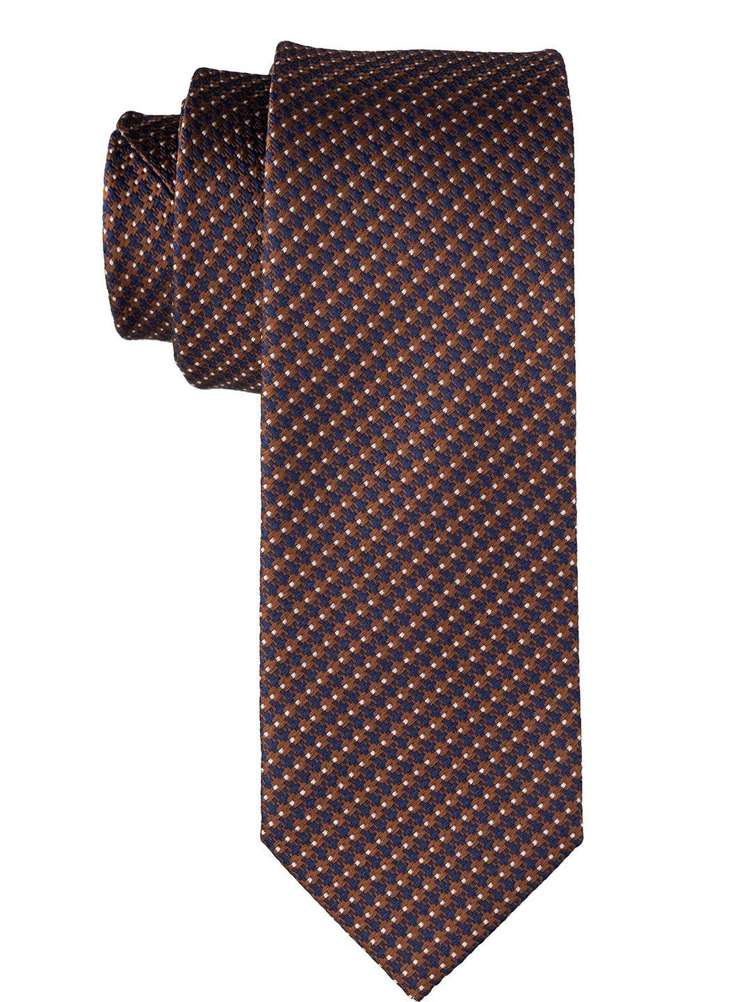 the tie hub men brown & navy blue woven design broad tie