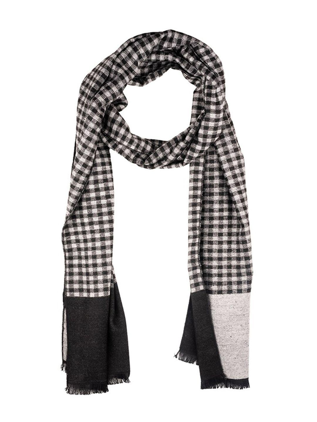 the tie hub men checked woolen scarf with frayed border