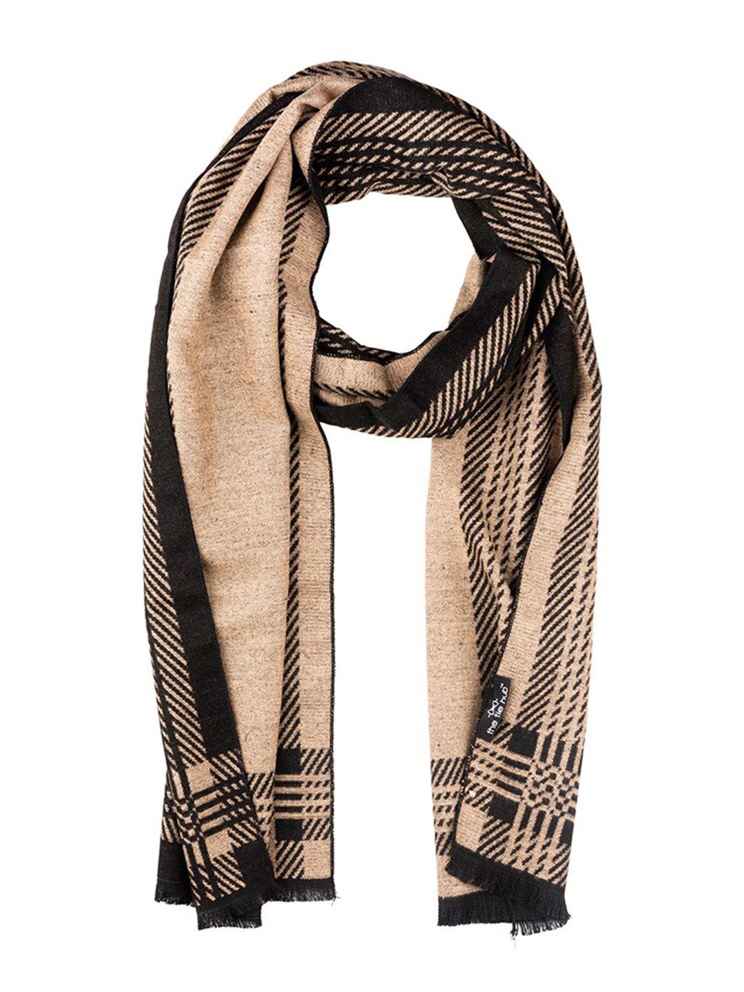 the tie hub men checked woolen scarf with frayed border