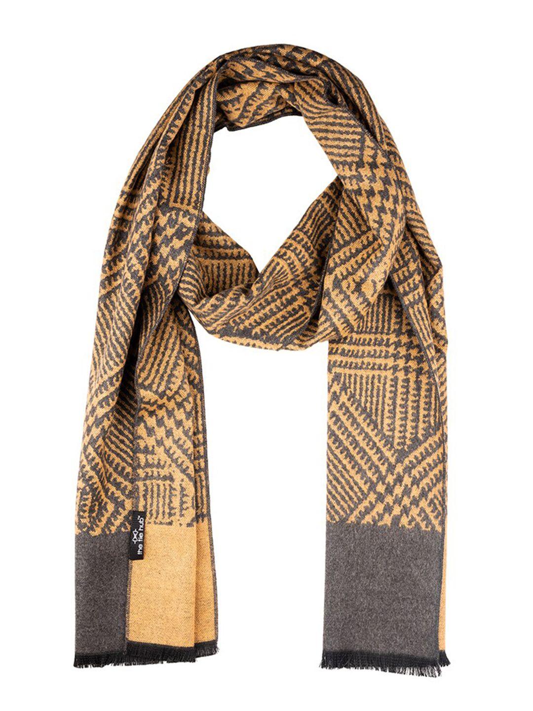 the tie hub men checked woolen scarf with frayed border