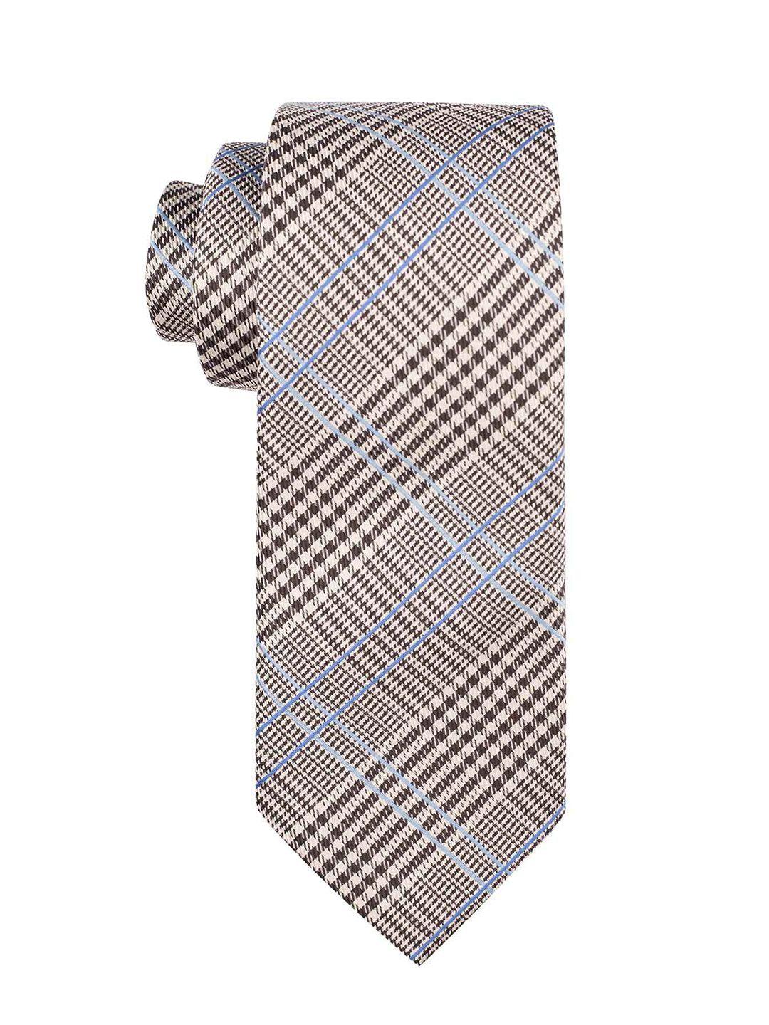 the tie hub men cream-coloured & blue checked broad tie with cufflinks