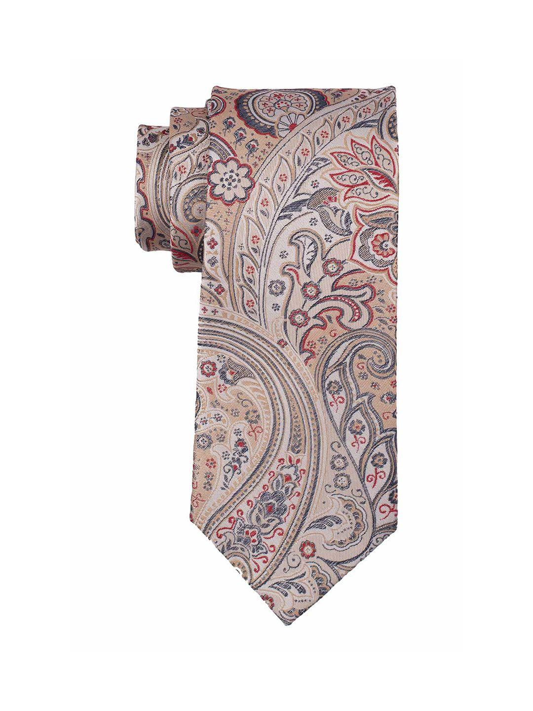 the tie hub men cream-coloured & red printed broad tie
