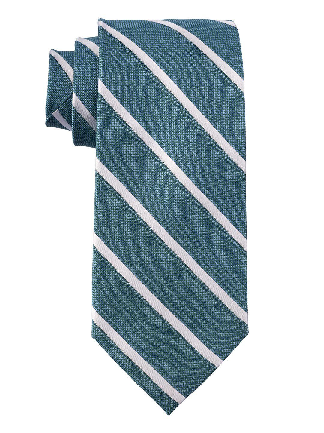 the tie hub men green & white striped skinny tie