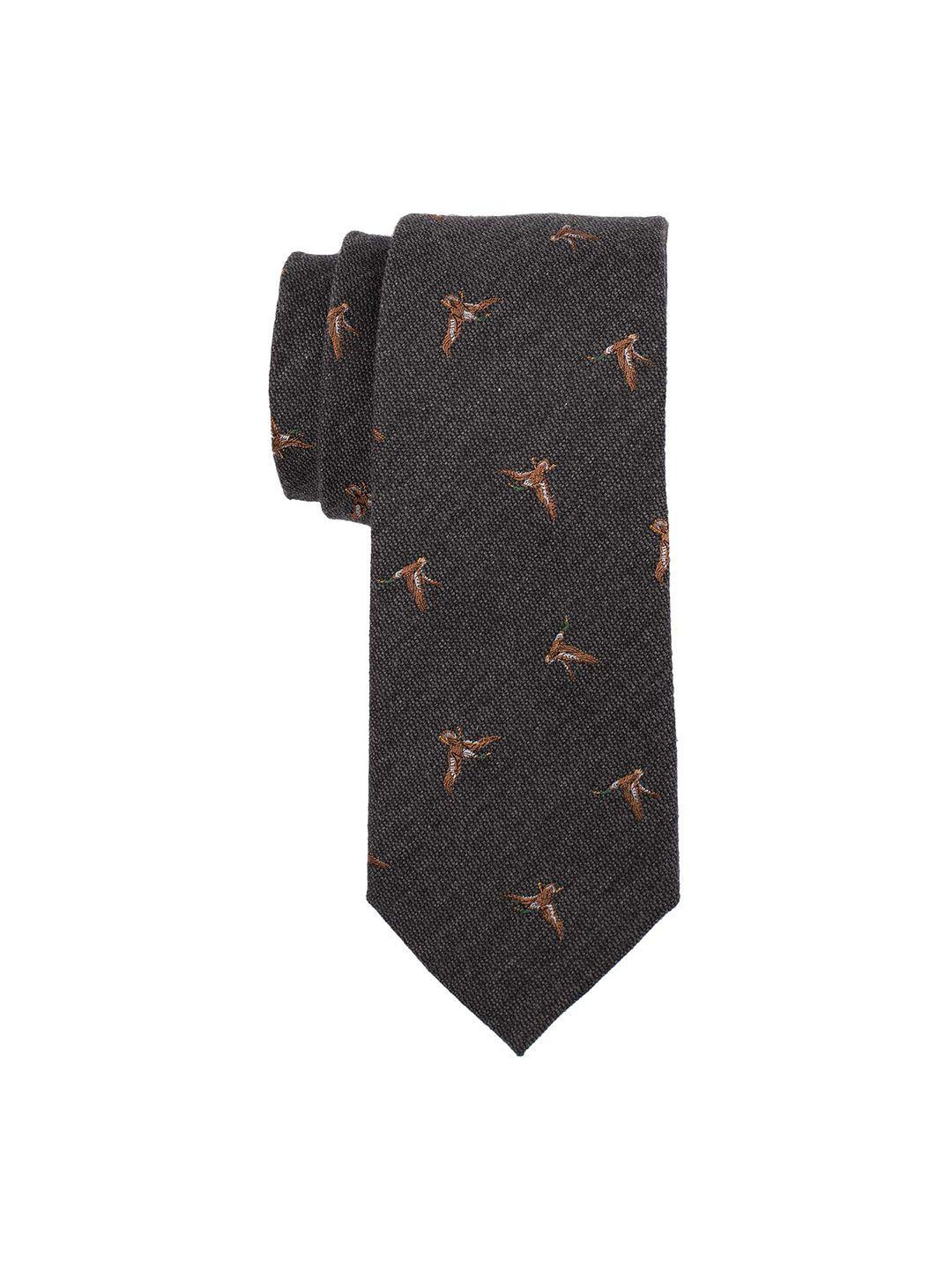 the tie hub men grey & brown printed broad tie