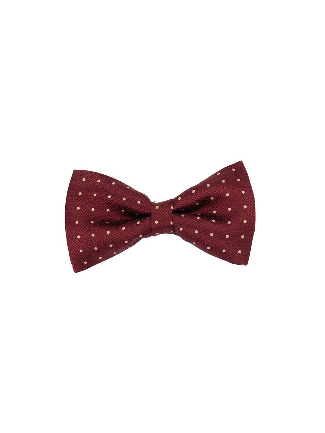 the tie hub men maroon & cream-coloured woven design bow tie