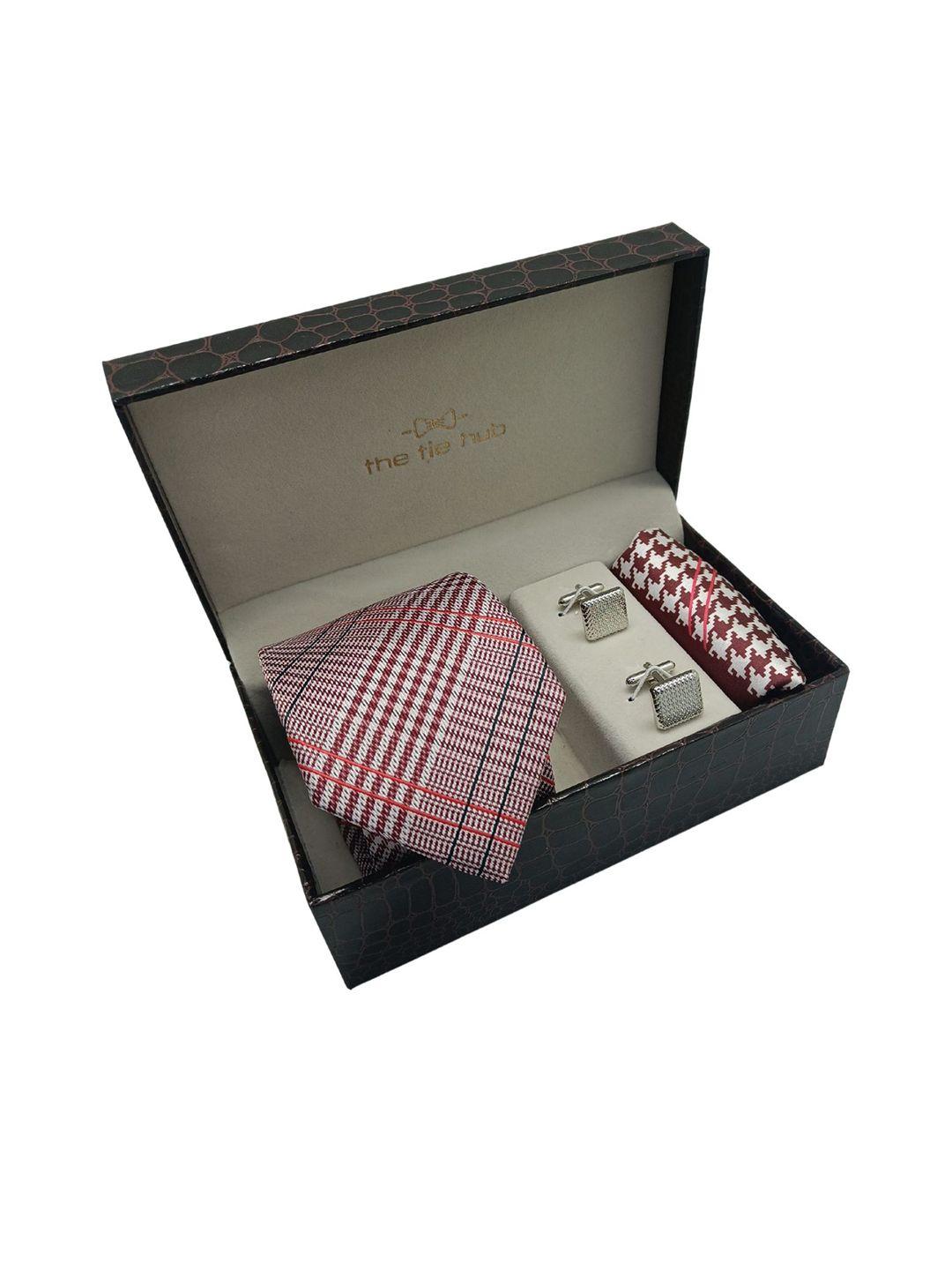 the tie hub men maroon printed accessory gift set