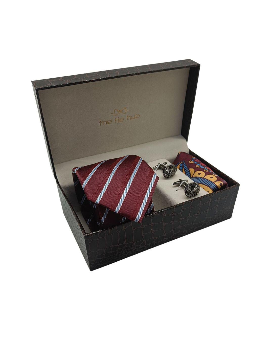 the tie hub men maroon stripe print microfiber necktie accessory gift set