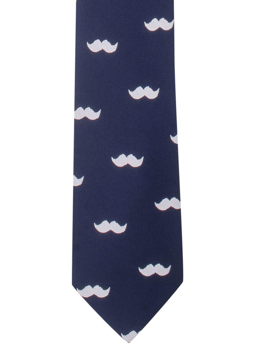 the tie hub men navy blue & white woven design broad tie