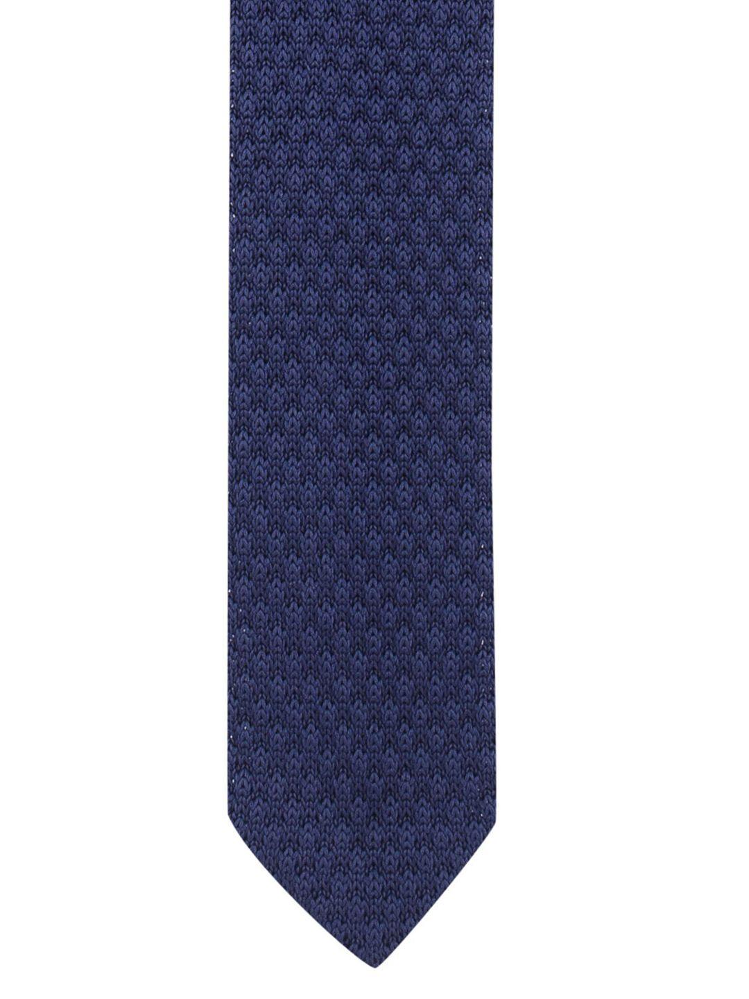 the tie hub men navy blue woven design skinny tie