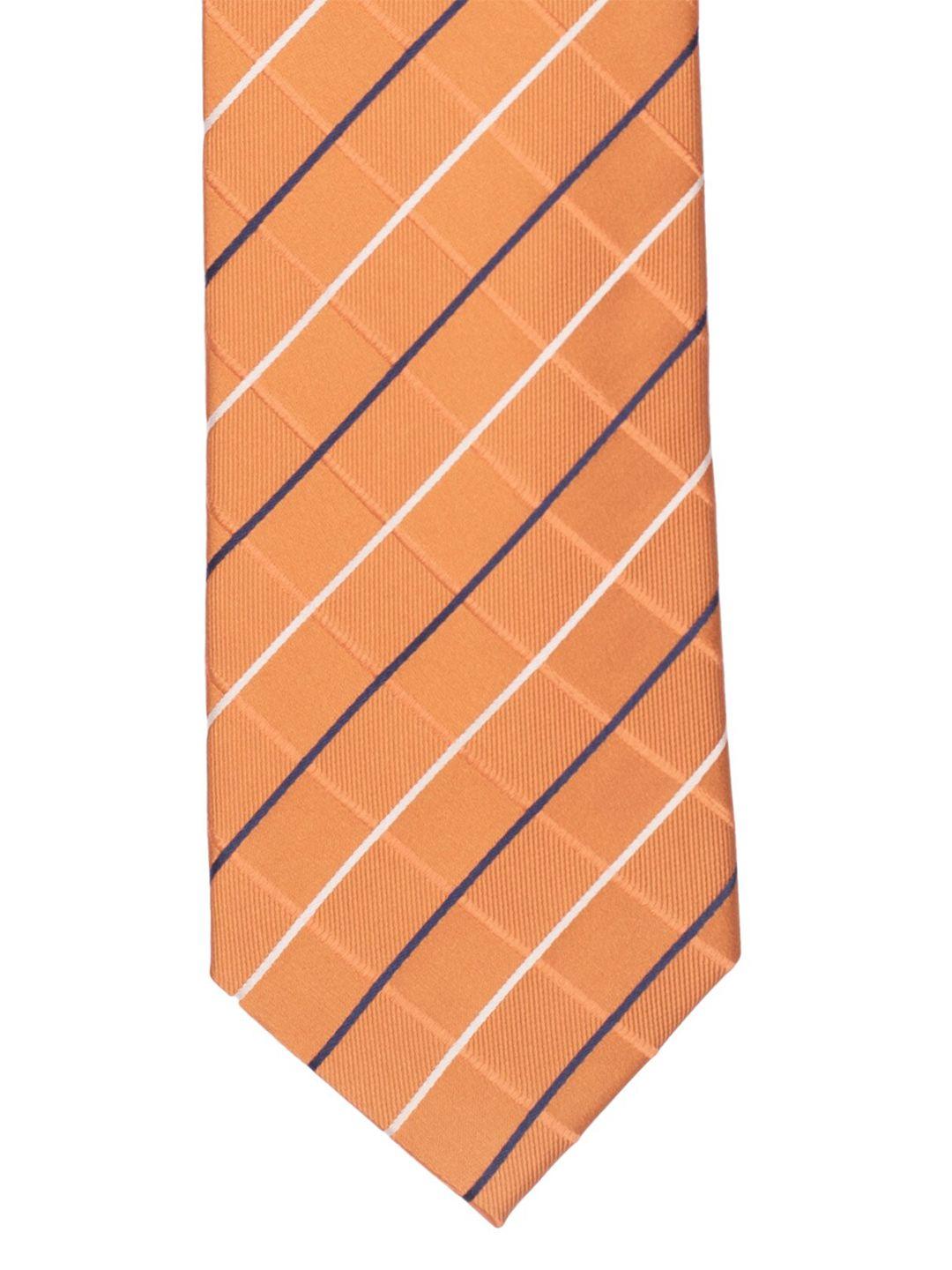 the tie hub men orange & navy blue checked broad tie