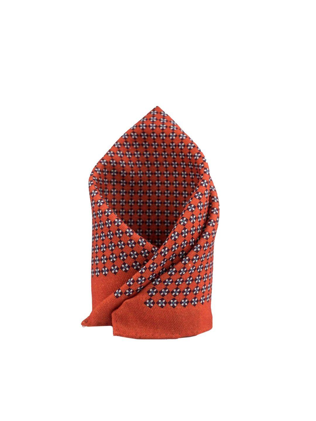 the tie hub men orange floral printed pure wool pocket square