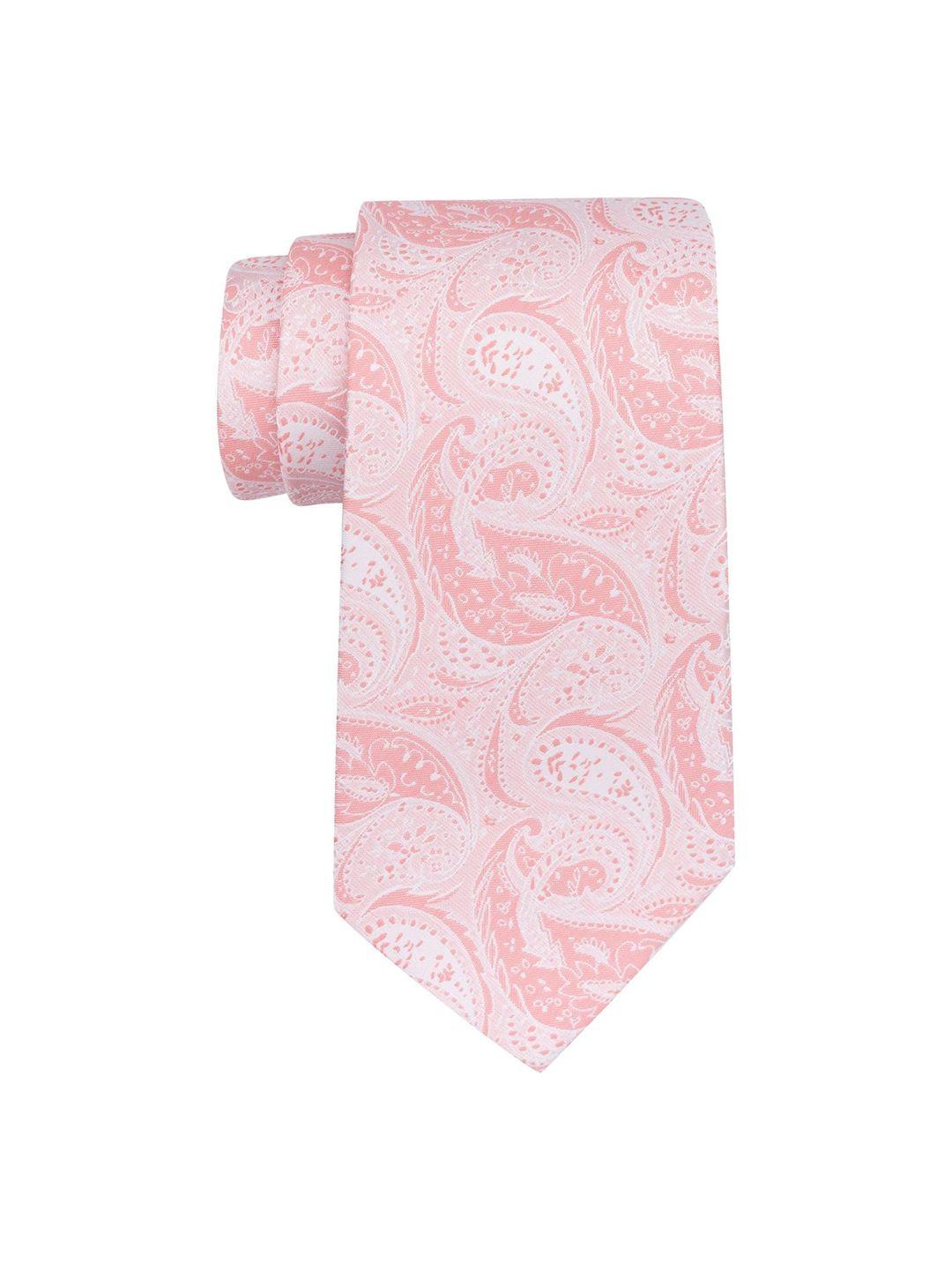 the tie hub men peach-coloured printed bamboo silk skinny tie